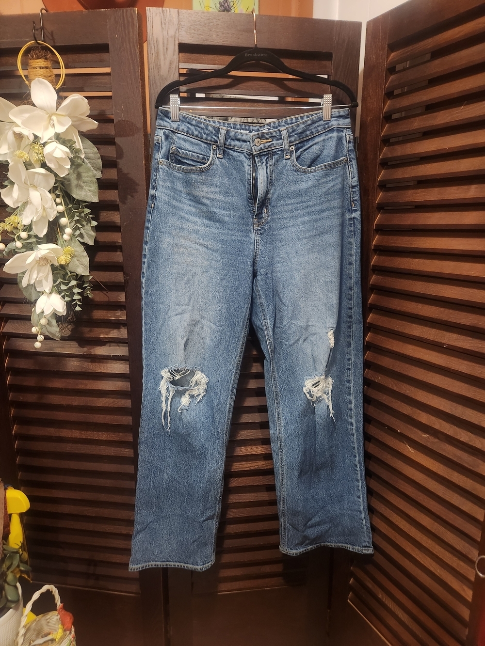Old Navy Medium Blue Distressed Wide-Leg Jeans